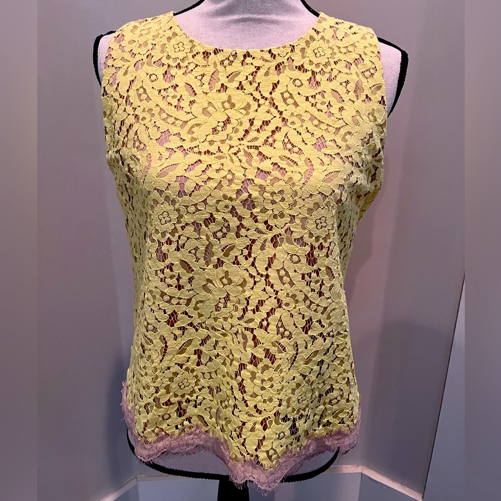 Ann Taylor Yellow Lace Blouse Sz 8